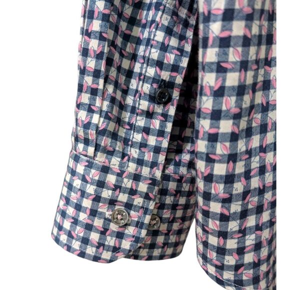 Robert Graham Men's 17.5 Button-Down Shirt Blue Gingham Check with Pink Floral - Picture 6 of 11